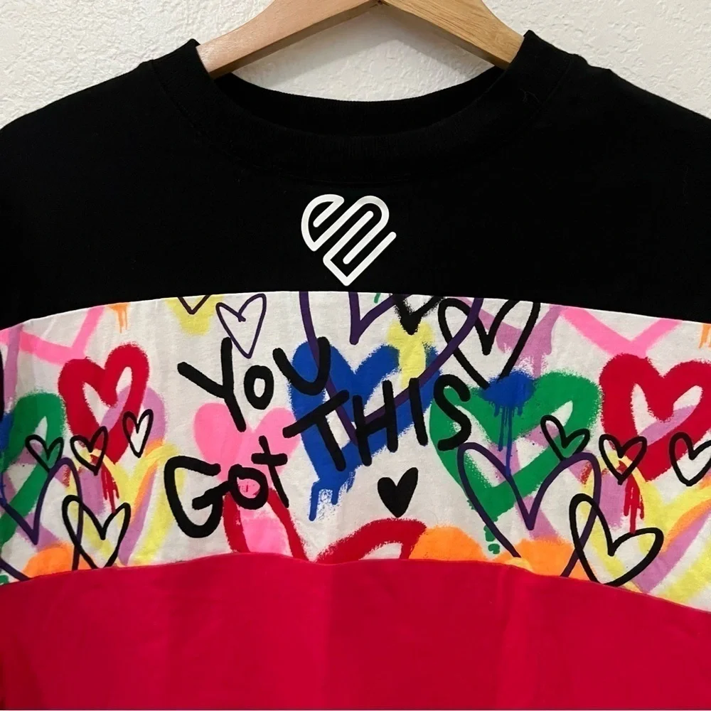 Girls Justice cropped tee color block black and pink/ SZ Small 7/8